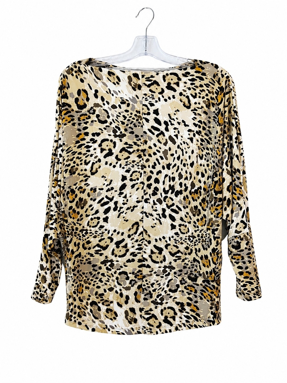 Leopard Print Long Sleeve Top Bat Wing Beige - Picture 3 of 6